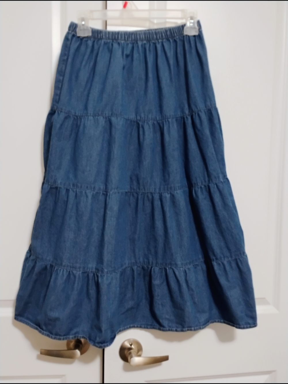 Blue Denim Tiered Maxi Skirt - Women